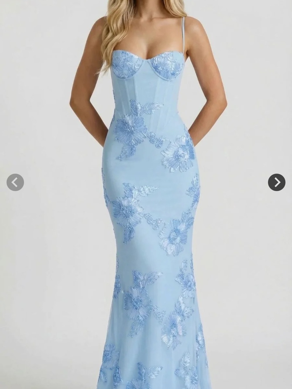 Blue Sequin Floral Mermaid Dress